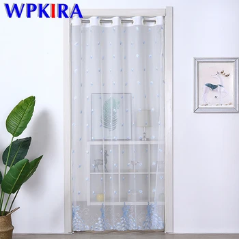 

Modern Peacock Blue Embroidered Tulle Curtain for Living room Door Window Drapes White Sheer Curtain Kitchen Doorway Home Decor