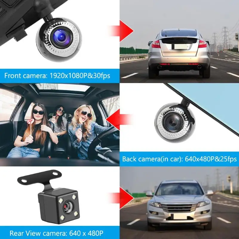 3 объектива камеры HD зеркало заднего вида автомобиля dvr Dash Cam g-сенсор заднего вида 170 градусов регистратор Dashcam