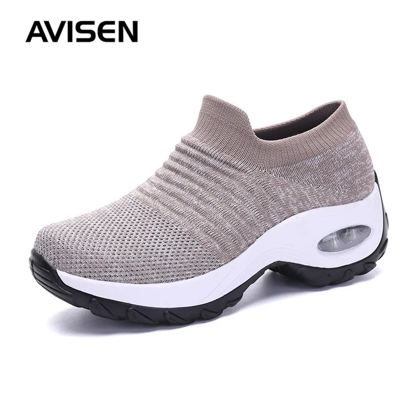 

Fashion Flying Woven Women Sneakers Solid Color Platform Ladies Casual Shoes Woman Breathable Non-Slip Slip-On Shoes