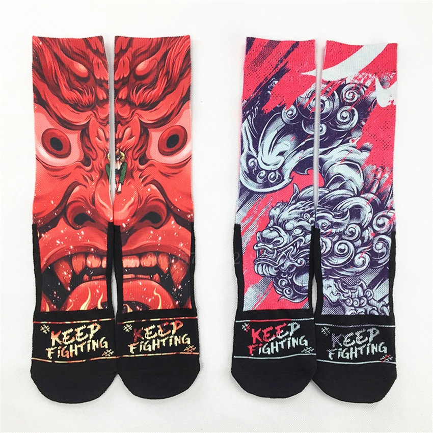 Japanese Style Socks Printed Ukiyo-e Pattern Samurai Novelty Cotton Unisex