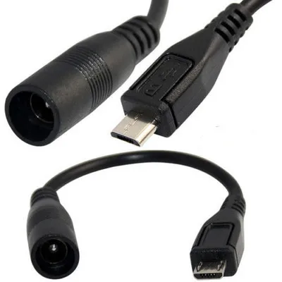

DC 5.5mm x 2.1mm Barrel Jack to Micro USB B 5p Male Power Connector Short Cable
