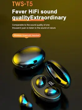 

T5 Wireless Bluetooth 5.0 Headphones Earbuds Stereo TWS Earphone Sports Headset Digital Display Charging Case Balck White
