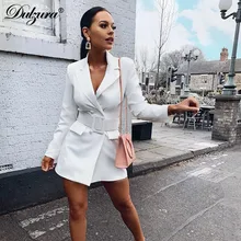 Dulzura Осень Зима Женское повседневное Блейзер длинное пальто куртка Верхняя одежда на пуговицах с поясом офисное офисные офис OL уличная одежда Одежда Топы волчки