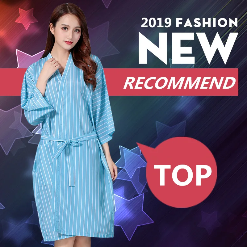 Профессиональный салон стилиста косметологии парикмахерские халаты красота спа обслуживание клиентов, Мода полосой домашнее платье, ночная рубашка