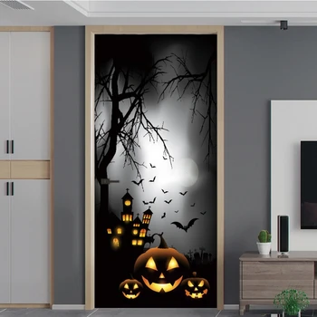 

2pcs/set Halloween Door Stickers Removable 3D Pumpkin Night Wall Mural Decal PVC