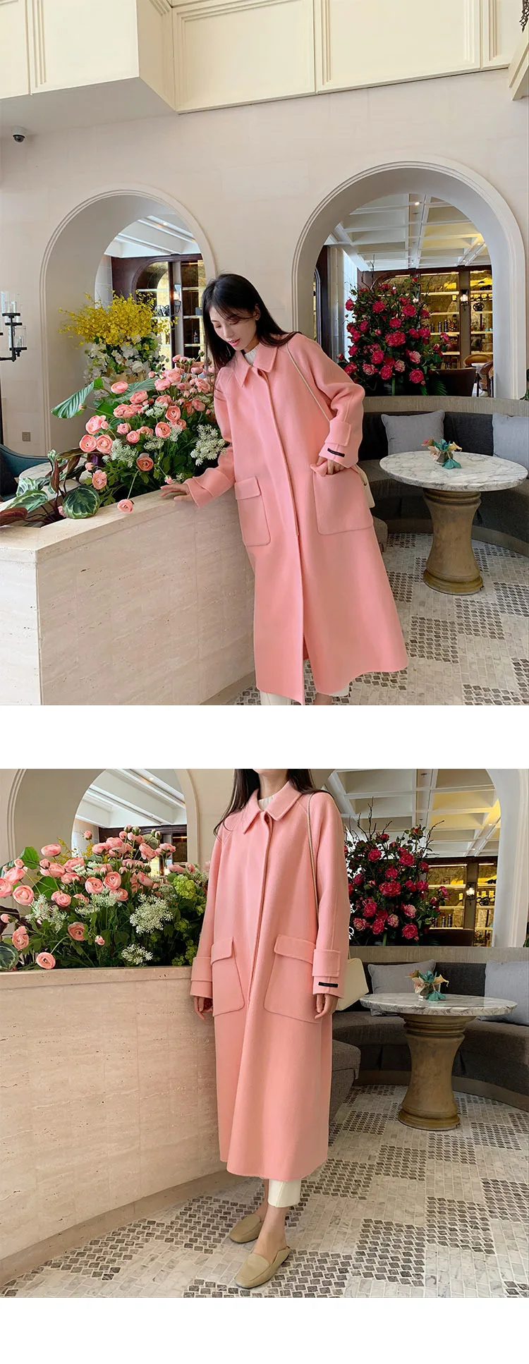 autumn and winter new women's woolen coat double-sided hand-stitched wool coat plus long lapel coat women