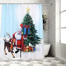 OurWarm 1.8m Christmas Waterproof Bathroom Curtain Santa Claus Christmas Tree Polyester Shower Curtain for Home Decor Navidad