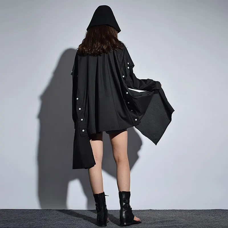 XITAO Irregular Lace Blouse Women Turn Down Collar Batwing Sleeve Long Wild Joker Korea Fashion Pleated Patchwork GWY1993