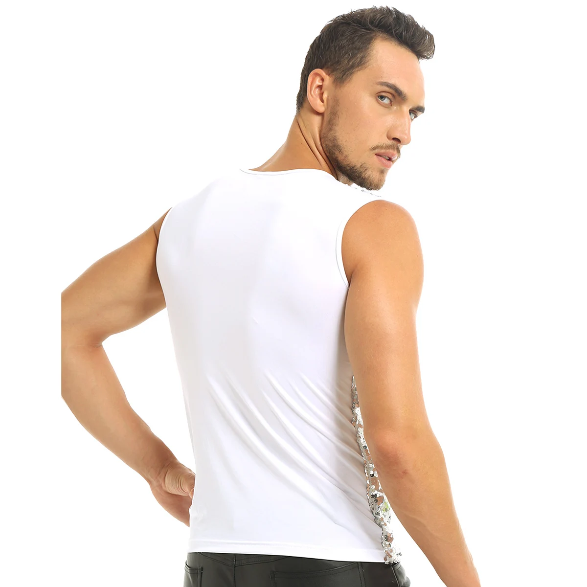 Canotta Uomo A Rete – Trasparente, Scollo Rotondo, Senza Maniche, Stile Clubwear