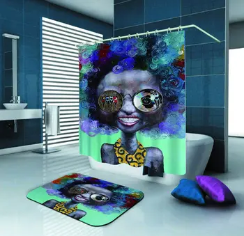 

Black Girl African American Girl Happy Smile Polyester Fabric Shower Curtain