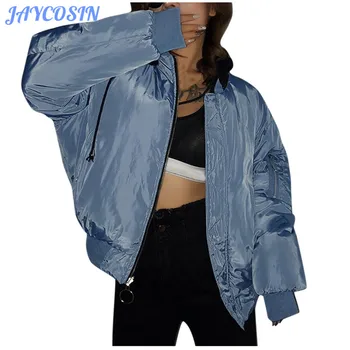 

JAYCOSIN Clothes Women Contrast Color Wear Hooded Coat Female Winter 2019 Fashion Cool Zipper Flight Thick Jackets Coats 1015