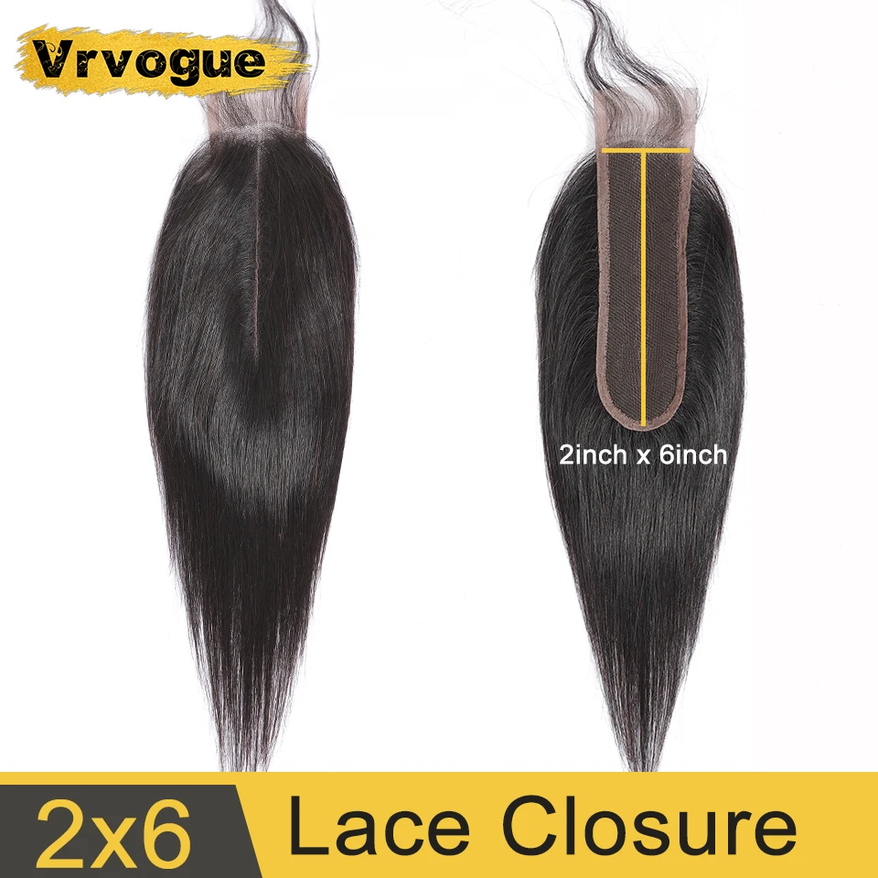 

Vrvogue Hair Straight Closure 2x6 Closure Brazilian Remy Human Hair Closure Bleached Knots With Baby Hair Middle Part Free Ship