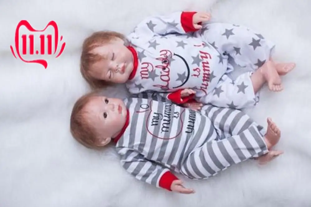 2 шт. ручной работы Reborn Twins Baby Dolls мальчик+ девочка 22 ''Мягкие силиконовые игрушки Reborn Baby Dolls