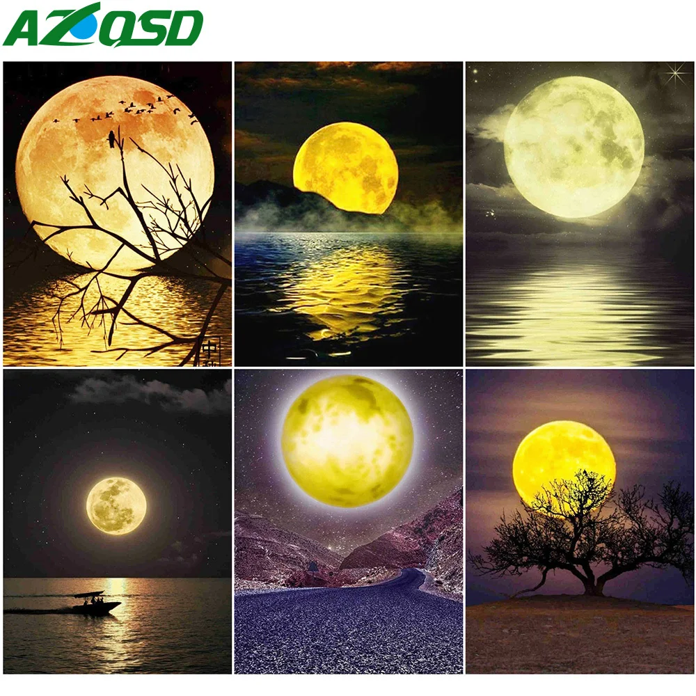 AZQSD 5D Diamond Painting Moon Sea Full Drill Square Handmade Gift Embroidery Landacape Mosaic Children's Room Decor | Дом и сад