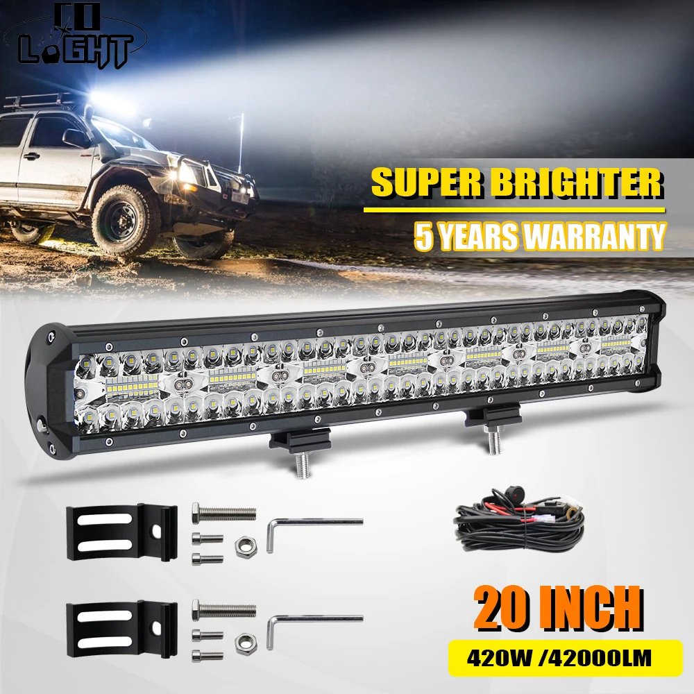 CO светильник 20 дюймов 420 Вт Led бар внедорожный 3 рядный комбинированный рабочий 4WD