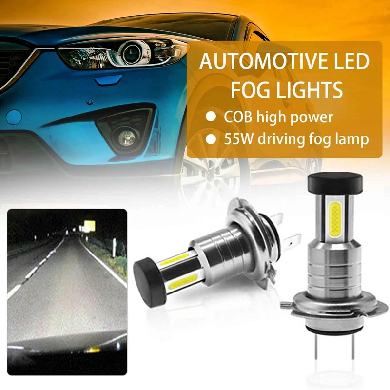 

1 Pair New 55W 12V H7-COB LED Light Car Headlight Bulbs Super Bright Auto DRL Fog Lamp Waterproof Daytime Running Lights Bulb