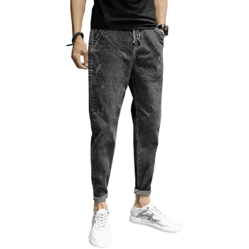 

2020 Black Stretch Skinny Fit Bottom Zipper Jeans Men Knee Ripped Distressed Hip Hop Stree Hole Biker Jeans Pants