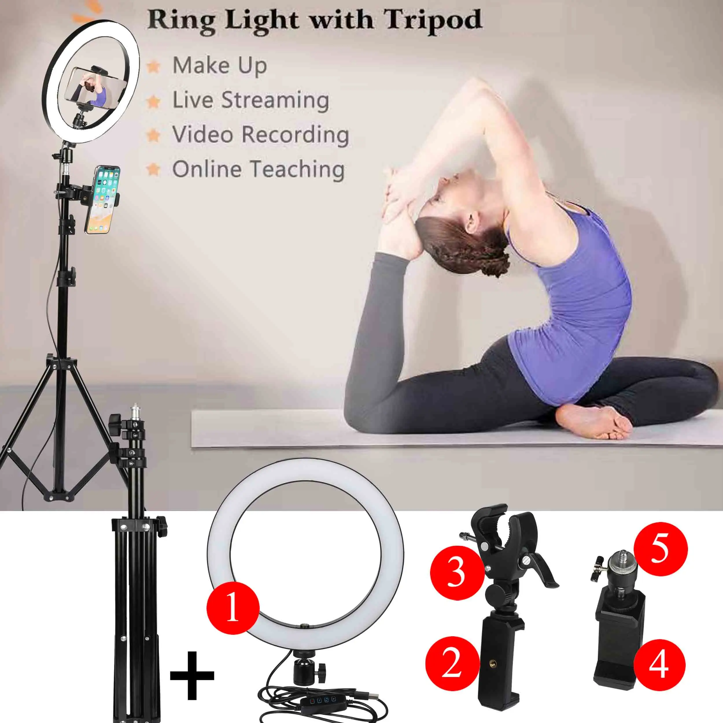 

LED Ring Light for Makeup YouTube Camera Phone Video Shooting Circle Lights Halo Lighting Photo Photography Kit with 1.1M Tripod