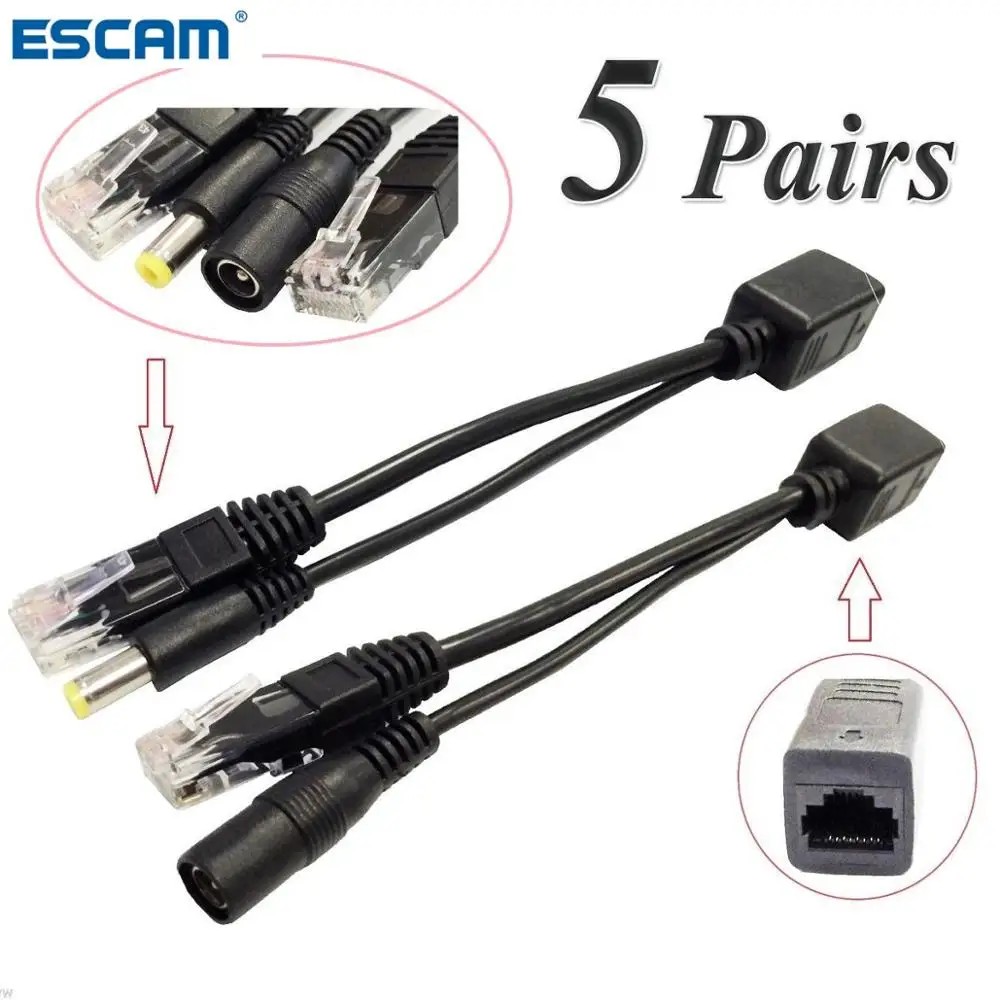 ESCAM 10 шт. (5 пар) POE разветвитель переключатель кабель питания адаптер