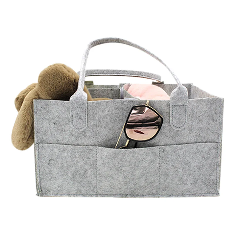 

Portable Baby Diaper Caddy Organizer Large tote Nursery Storage Bin Gray Felt Basket Infant Cute Gift for Kids outdoor bag