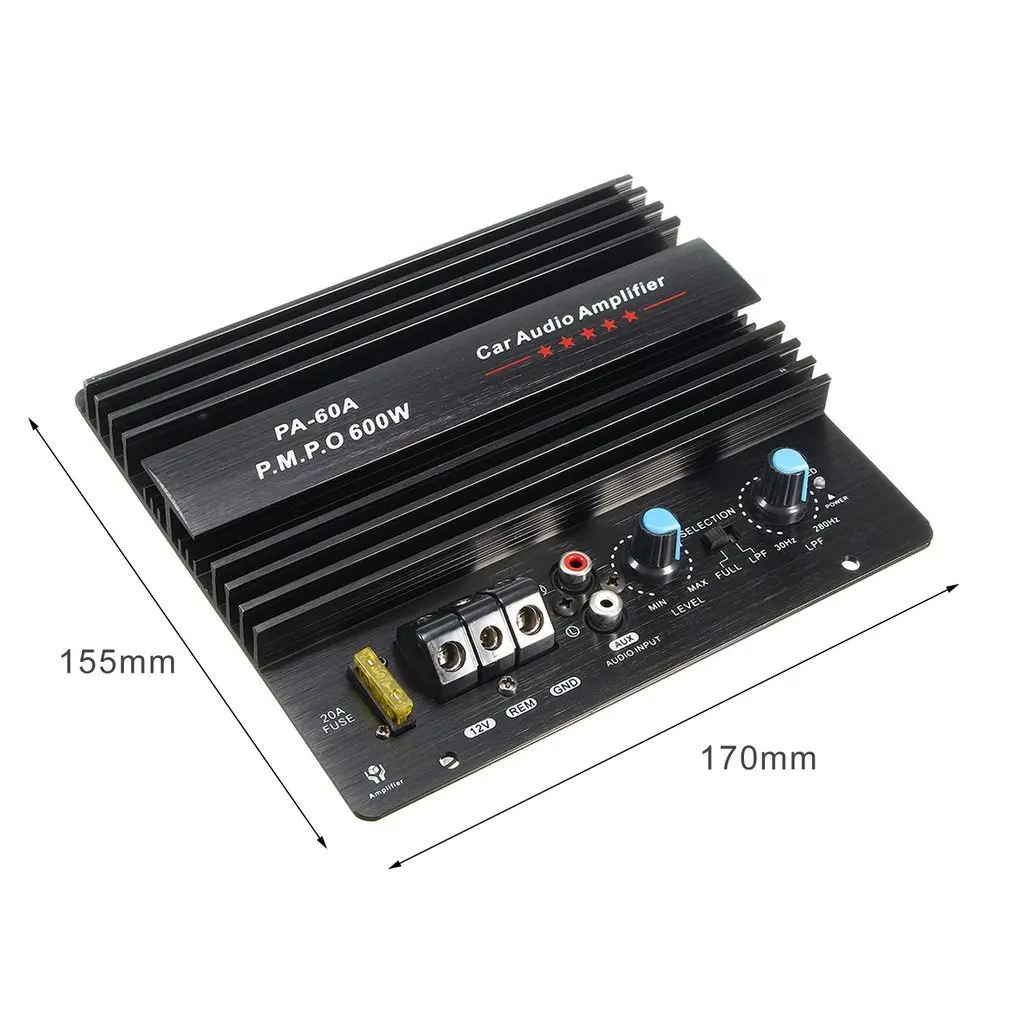12V Mono 600W High Power Car Audio Amplifier PA-60A Fashion Wire Drawing Powerful Bass Subwoofers Amplifier With 20A Fuse