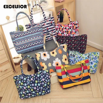 

EXCELSIOR New Beach Bag for Women 2020 Floral Print Shoulder Bag Canvas Handbag Shopper Tote bolso mujer feminina sac main femme