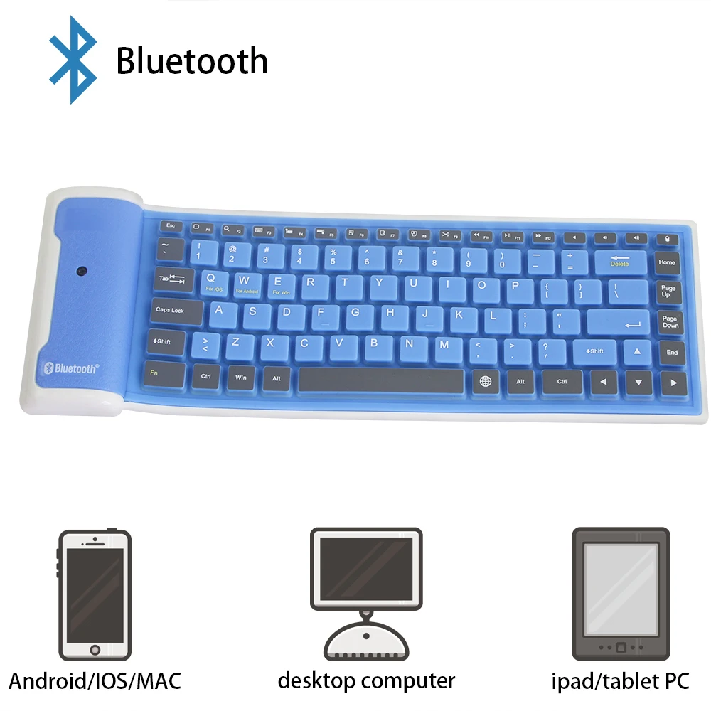 Новая беспроводная Bluetooth клавиатура складная рулонная Бесшумная 87key клавиатуры мягкий, силиконовый, гибкий Teclado для ПК huawei Iphone Tablet