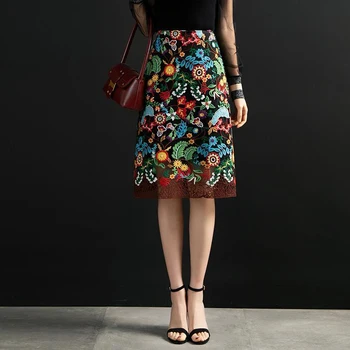

New Arrival Spring Summer Women High Waist Slim Vintage Embroidery Lace Skirts All-matched Casual Knee-length A-line Skirt S855