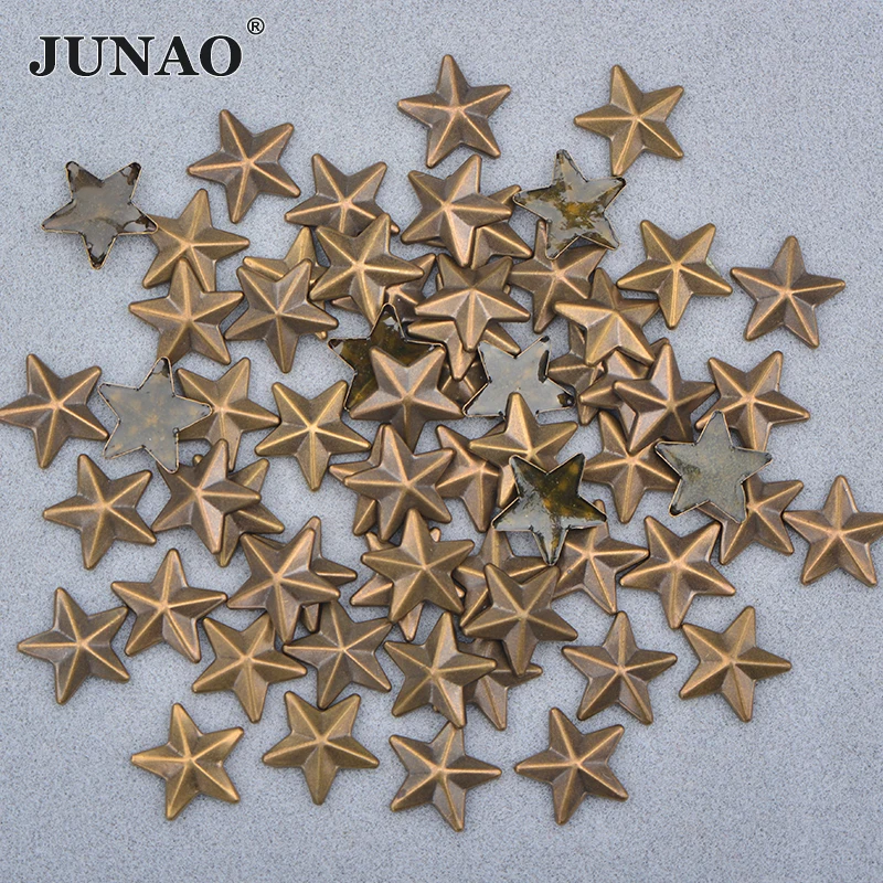 JUNAO, 100 шт., 12 мм, бронзовое золото, горячая фиксация, металлическая звезда, стразы, аппликация, железо, на пластыре, алюминий, с клейкой передачей, Кристальный камень