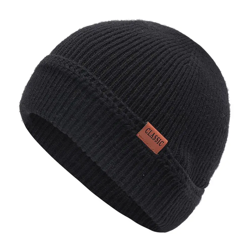 Унисекс зимняя шапка в стиле хип-хоп, шапка с черепом, уличная вязаная шапка для женщин и мужчин, с отворотами, акриловая Повседневная однотонная тыква, переносная шапка с дыней, Z187 - Цвет: Black