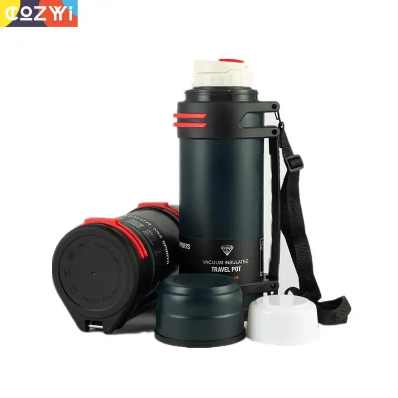 1.6l/2l/2.5l Thermos Outdoor Vacuum Flask Large Capacity Coffee Water Bottle Camping With Rope Insulation Water Bottle Cup