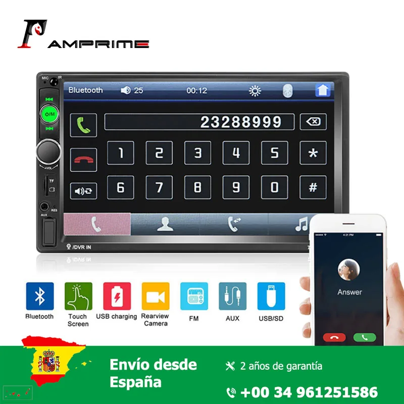 AMPrime 2 din car multimedia player 7'' Mirror Link Bluetooth Multimedia USB Autoradio Rear View Camera Connection HD Player MP5