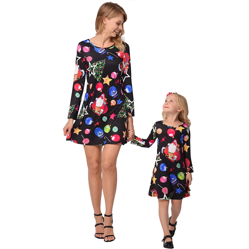 Vgiee/рождественское платье для девочек платья для мамы и дочки хлопковая одежда для малышей с принтом из мультфильма «Мама и я» CC687 - Цвет: Black