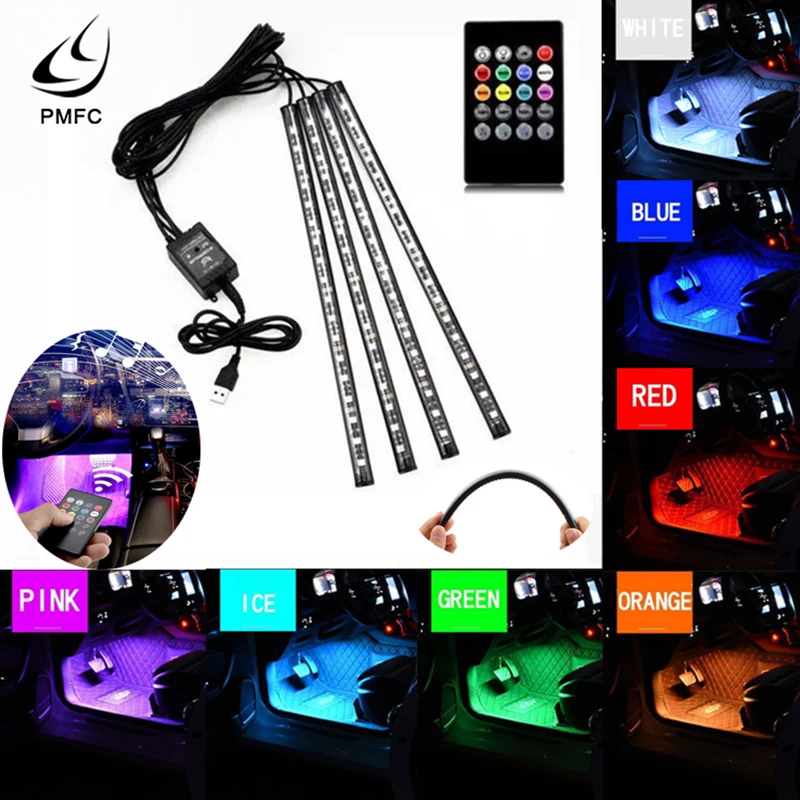 Светодиодная лента PMFC для внутреннего светильник 4 шт. автомобильная RGB
