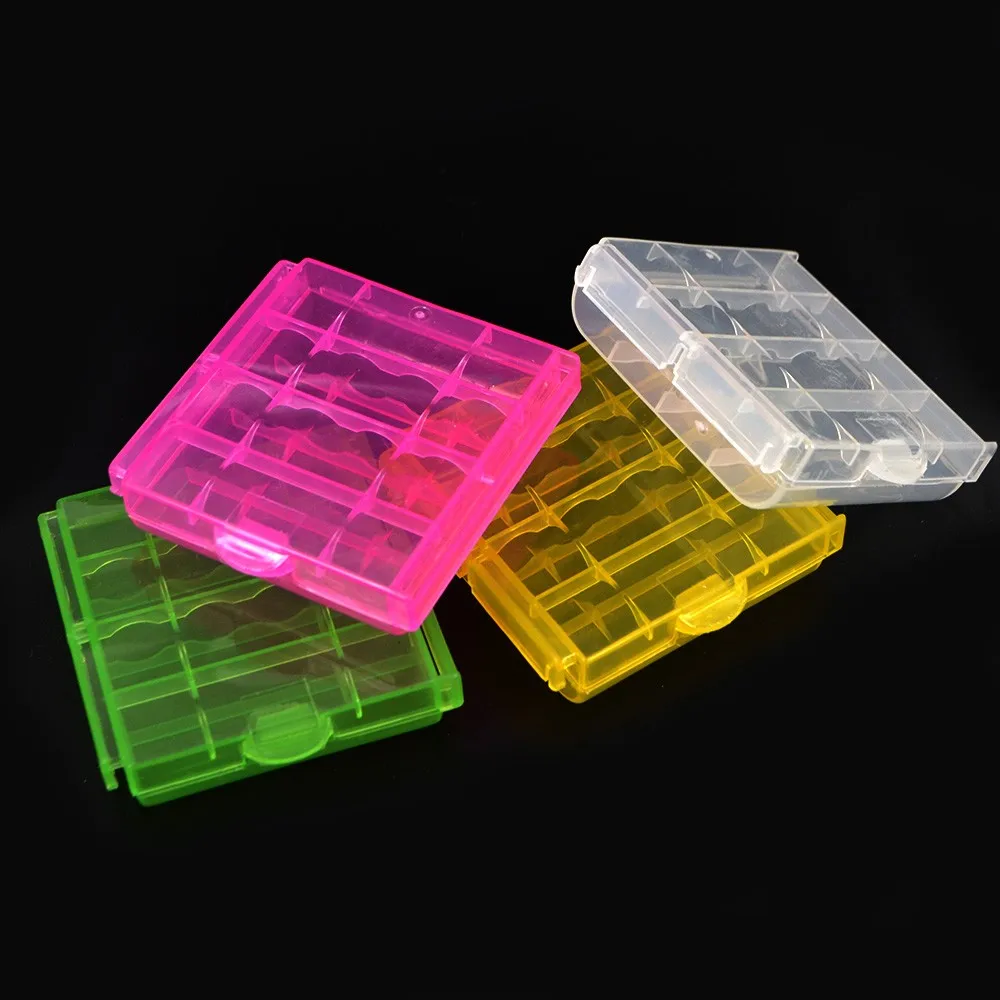 Colorful Plastic Battery Holder Case 4 AA AAA Hard Plastic Storage Box Cover for Battery Organizer Container 5 Color