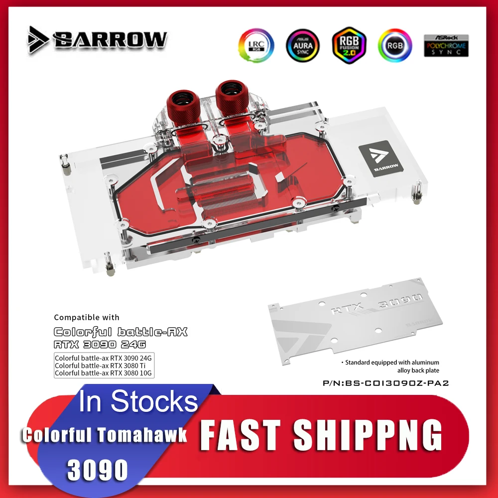 Barrow 3090 3080 GPU водяной блок для красочного BATTLEAX 3090/3080 полное покрытие 5v ARGB Cooler + Backplate