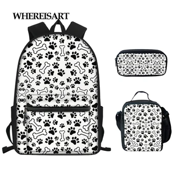 

WHEREISART Funny Dog Paws Print School Book Bag for Kids Cute Bones Child Bookbag Elementary Primary Schoolbag Student Bags