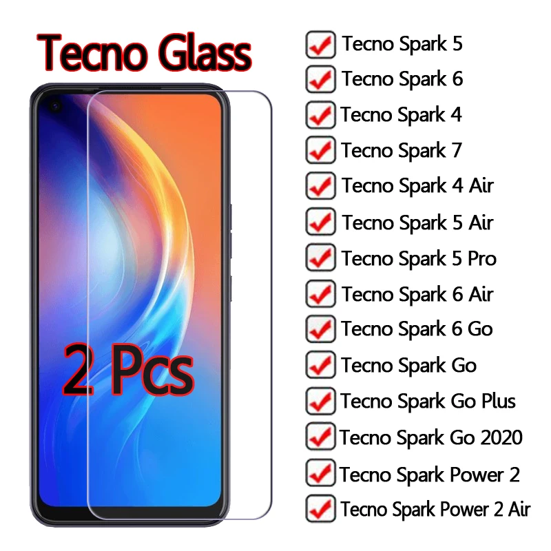 Защитное стекло закаленное для Tecno Spark 7 7T 7P 8 8P T P 5 6 GO | Мобильные телефоны и