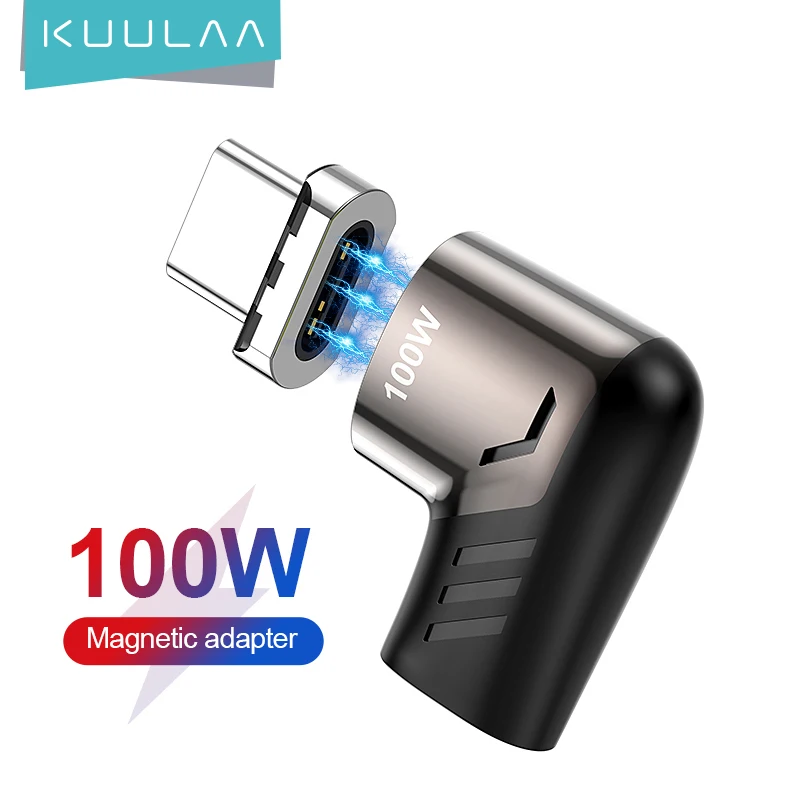 Магнитный адаптер KUULAA 100 Вт Type-C для MacBook Pro Air, угловой адаптер Usb C на Type C гнездо-штырь, магнитный конвертер зарядного устройства