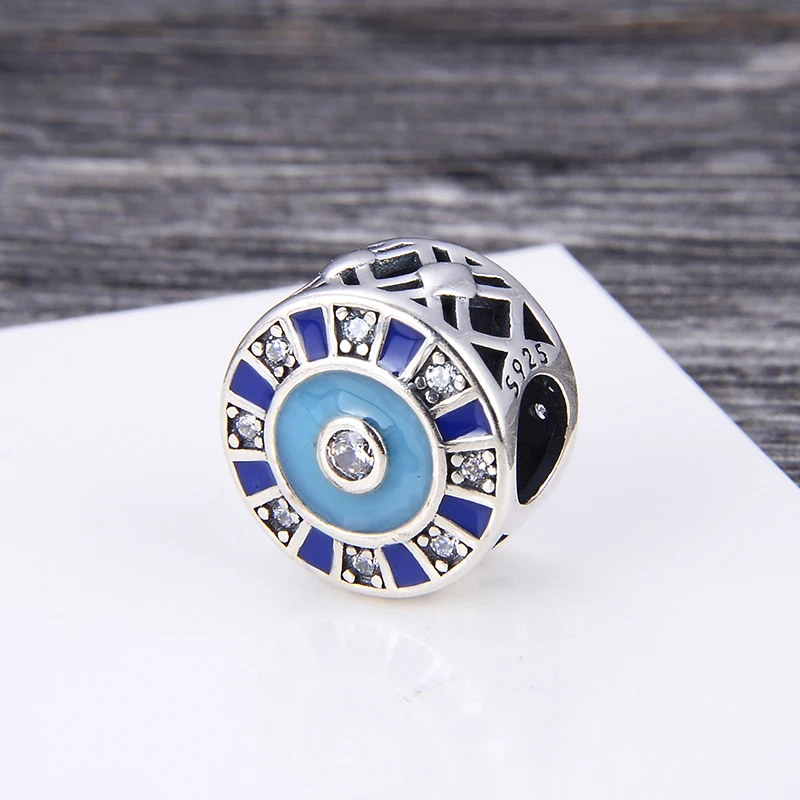 

100% 925 Sterling Silver Mosaic Charm Blue Enamel beads Fits Original bracelets Jewelry Making 2019 Summer for women