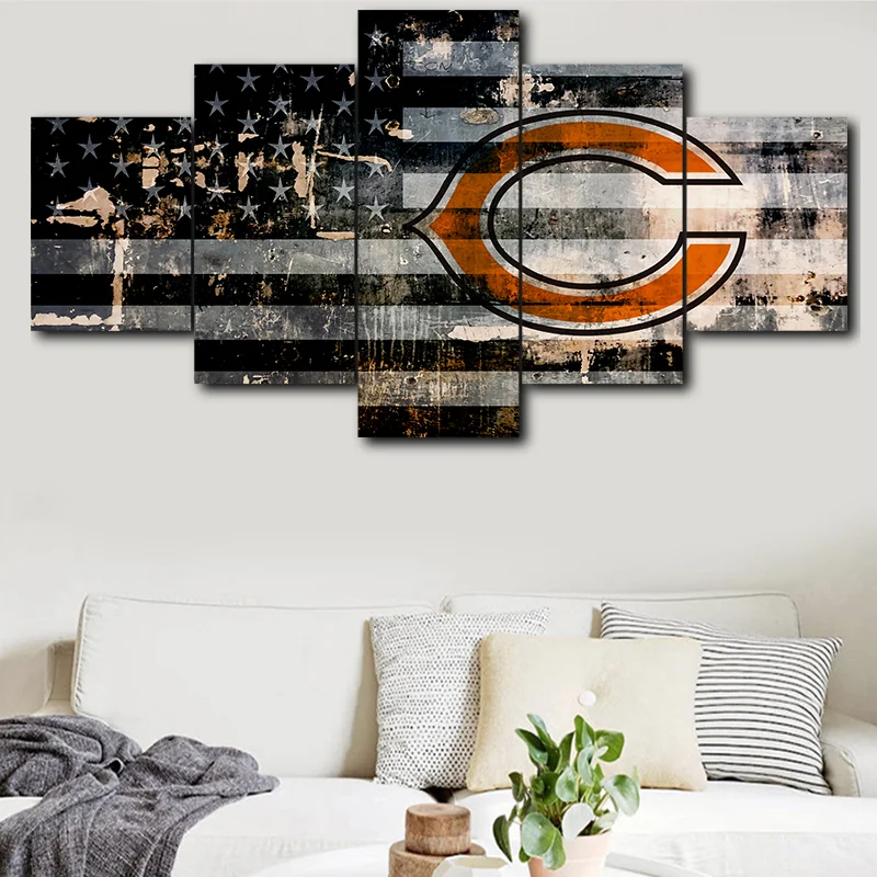 Настенная живопись на холсте, 5 шт. Модульная картина Chicago Bears, спортивный логотип, плакат, Декор для дома