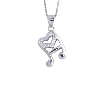 

925 Sterling Silver Crystal Heart Musical Note Necklace For Women Luxury Note Pendants Choker Party Fashion Jewelry Gift