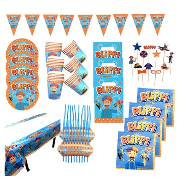 

123pcs Blippi Banner Construction Photography Backdrop Happy Birthday Party Kids Dump Truck Background Prop Booth Decoration