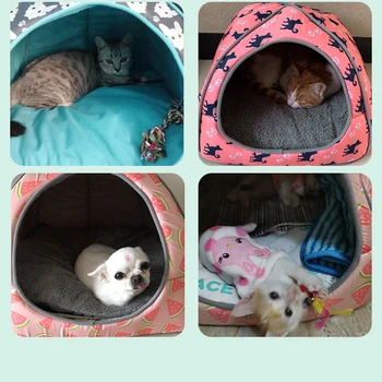 Warm Cat Bed Small Dogs Kittens House Pet Basket Cushion Cat Sleeping Pillow Mat Tent Puppy Lounger Soft Nest Cave Cats Beds 6