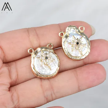 

Paved CZ Beads Big Stars Pendant Bulk,Irregular Water Drop Fresh Baroque Pearl Beads Double Buckle Choker Pendant MY-11AMAB