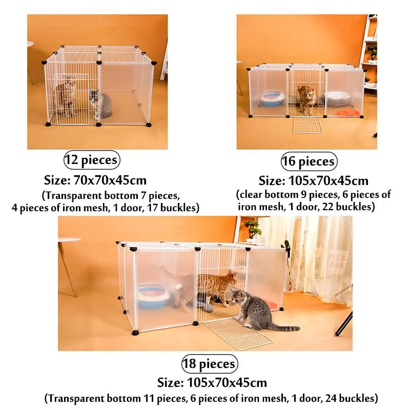 DIY Large Dogs Cat Villa Home Pet Cage Anti-Skips Cat Fence Pet Bed House Plastic Transparent Indoor Outdoor Tent Playpen Fence
