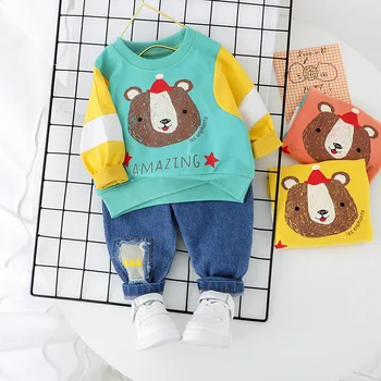 

2020 Spring New Baby Boy Clothing Suits Cartoon Casual Kids Sweatshirts + Jeans 2PCS Outfit Tracksuit Toddler Boys Clothes Set