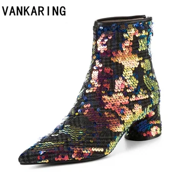 

brand quality twinkle bling ladies classic chelsea boots high heels autumn winter pointed toe ankle boots sexy party shoes woman