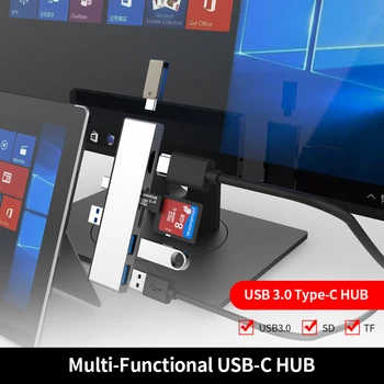 

6 in1 USB 3.0 Type-C HUB to USB 3.0x2+SD+Micro SD+HD+Type-C Converter Adapter Card Reader Suitable for Surface Pro 7