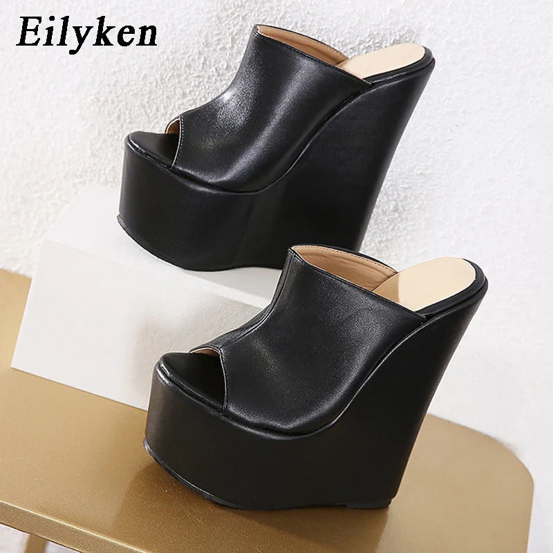 Eilyken Fashion Black New Platform Wedge Peep Toe Slippers 2022 Summer  Female Mules Shoes Woman Sexy Super High Heels Sandals - Women's Slippers -  AliExpress